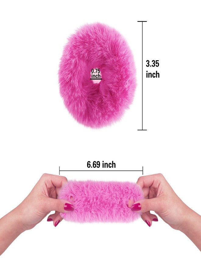 Mljsh 2 PCS Pink Pom Pom Hair Tie Fuzzy Furry Faux Rabbit Fur Scrunchies for Girls Women Hair Accessories - Image 5
